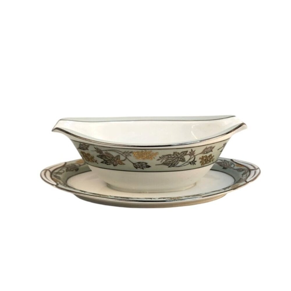 Noritake China Japan 5487 Gravy Boat and Saucer One Piece 9x6 in